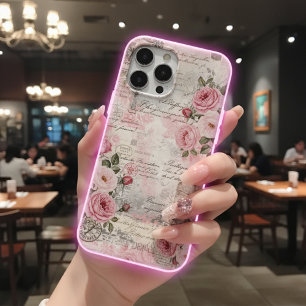 Coque iPhone 16 Pro Max Ephémère vintage rose pâle Shabby Chic Flora