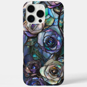 Coque iPhone 16 Pro Max Escalade Roses blanches violettes Faux Verre tendu