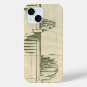 Coque Pour iPhone 15 Escalier en colimaçon, escalier architectural vint