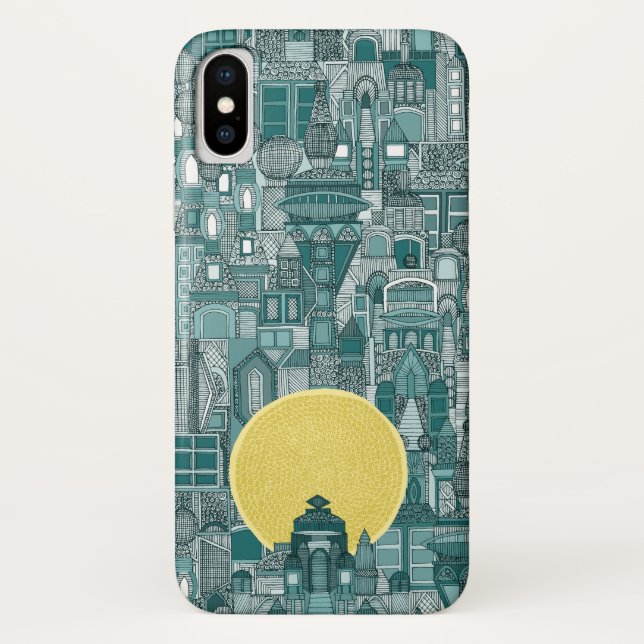 Coques Case-Mate iPhone espace ville soleil turquoise (Dos)