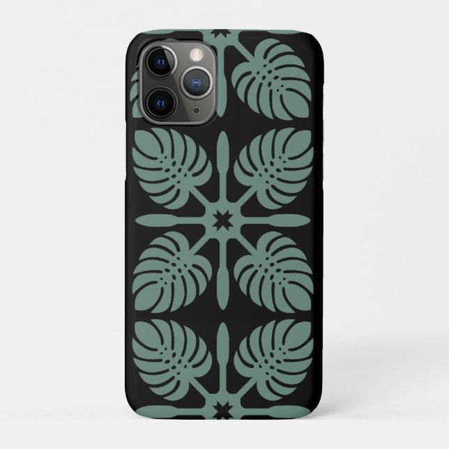 Coques Case-Mate iPhone Esprit Aloha Broderie Hawaïenne - Monstera & Pagai (Dos)