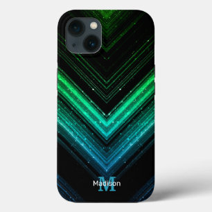 Case-Mate iPhone Case Esquisse en métal brillant vert galaxie chevron Mo