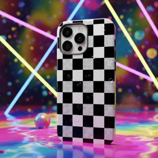 Coque iPhone 16 Pro Max esthétique damier noir et blanc vintage