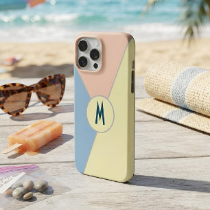 Coque Case-Mate iPhone Esthétique Monogramme Bleu Pêche Pastel Bloc de Co