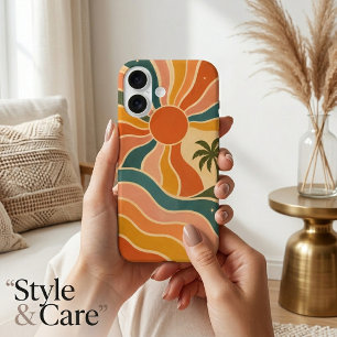 Coque Pour iPhone 16 Esthétique Rétro Années 70 Coucher de Soleil Vague