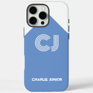 Coque iPhone 16 Pro Max Esthétique Rétro Aqua Bleu & Nom Personnalisé Blan