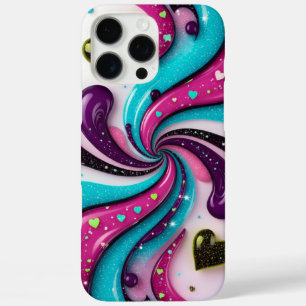 Coque iPhone 16 Pro Max 🌀💖Esthétique Tourbillon Moderne Cœurs Colorés