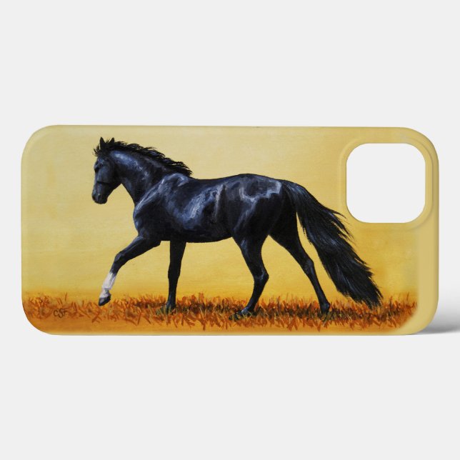 Coques Case-Mate iPhone Étalon noir du cheval de course (Verso (horizontal))