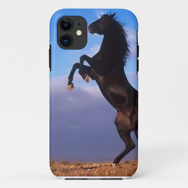Coques Case-Mate iPhone Étalon noir sauvage élevant le cheval (Dos)