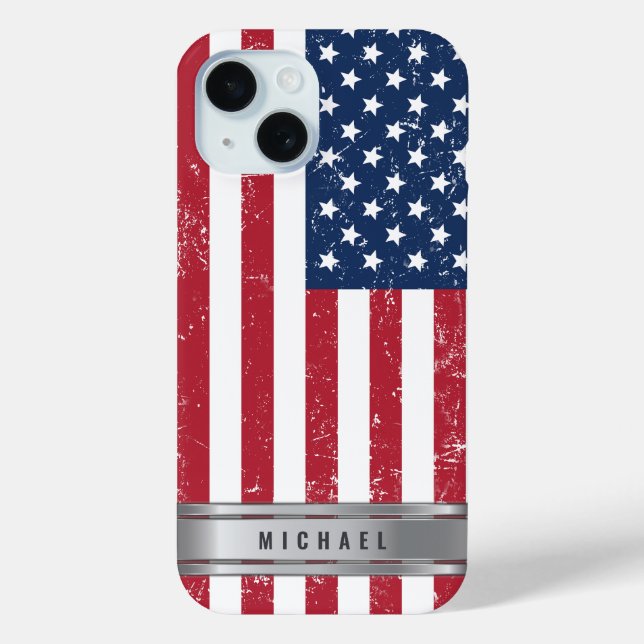 Coques Case-Mate iPhone États-Unis Drapeau Grunge Et Étiquette De Nom Méta (Verso)