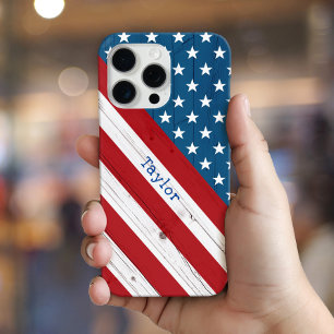 Coque iPhone 16 Pro Max États-Unis Patriotique Rustic Stars Stripes drapea