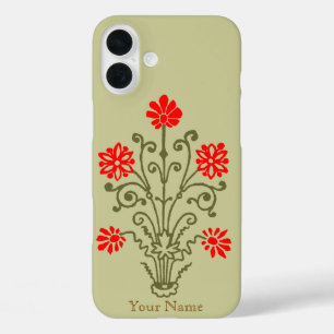 Coque Pour iPhone 16 Plus Etching Vintage et rouge floral modifiable