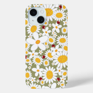 Coque Pour iPhone 15 Été Baisers blancs et Oies rouges sur Brown