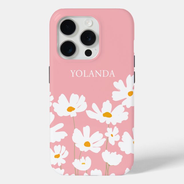 Coques Case-Mate iPhone Été Blanc Fleurs Cosmos Nom personnalisé (Verso)