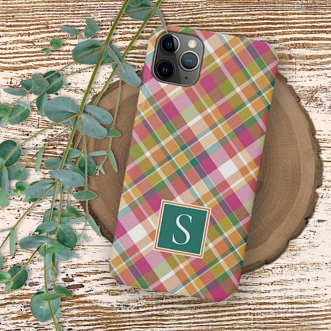 Coques Case-Mate iPhone Été élégant orange rose Turquoise vert Plaid Motif (Créateur téléchargé)