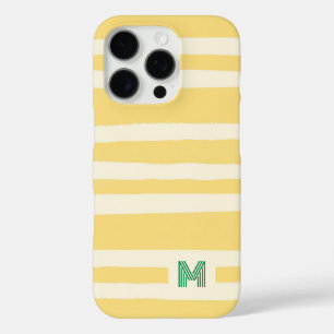 Coque iPhone 16 Pro Été Rétro Chic Monogramme Rayures Jaunes