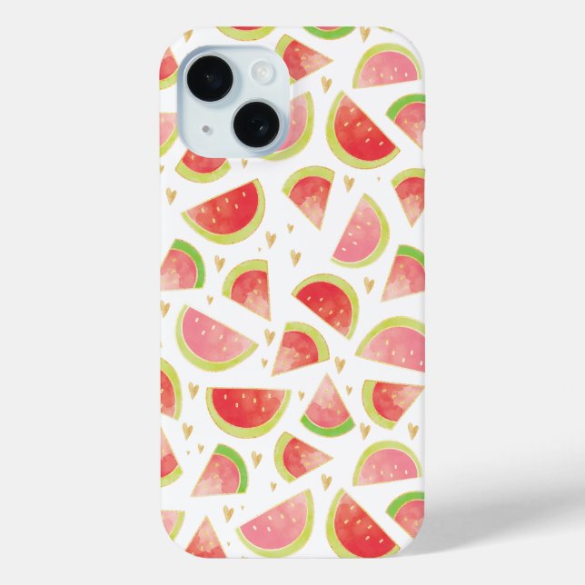 Coques Case-Mate iPhone Eté Watermelon Slices & Gold Heart Motif (Verso)