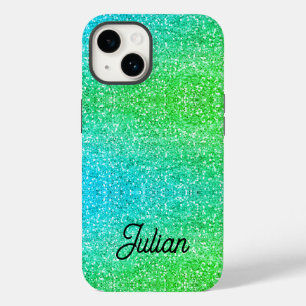 Coque Case-Mate iPhone Étincelle de parties scintillant bleu et vert du d