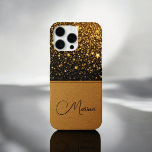 Coque iPhone 16 Pro Max Étincelle dorée rayonnante (Parties scintillant-cu