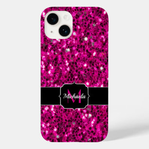 Coque Case-Mate iPhone Étincelles rose chaud fausse Monogramme paillettes
