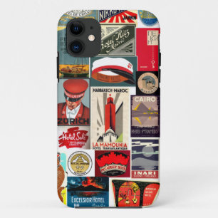 Coque iPhone 11 Étiquettes vintages de bagage de voyageur du monde