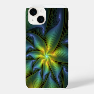 Coque Case-Mate iPhone Etoile Abstraite, Bleu brillant Vert Or Fractal Ar