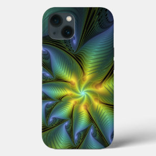 Case-Mate iPhone Case Etoile Abstraite, Bleu brillant Vert Or Fractal Ar