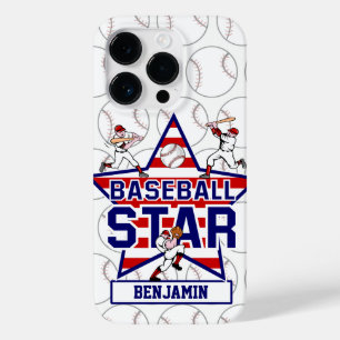 Coque Pour iPhone 14 Pro Étoile de baseball personnalisée et rayures
