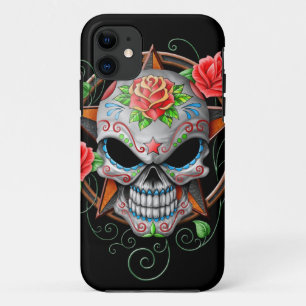Coques Pour iPhone Étoile de crâne de sucre, noire