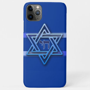 Coques Pour iPhone Étoile de David hébraïque bleue et blanche Chai