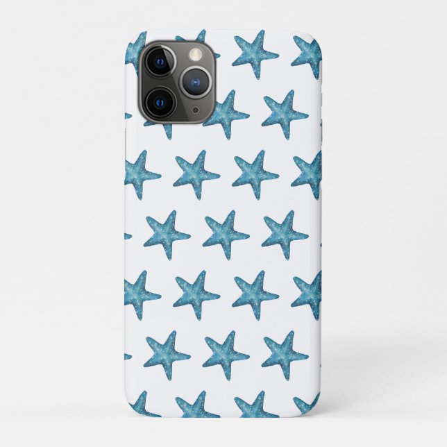 Coques Case-Mate iPhone Étoile de mer bleue aquarelle nautique (Dos)