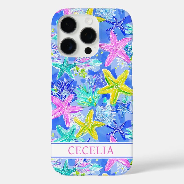 Coques Case-Mate iPhone Étoile de mer en aquarelle monogrammée  (Verso)