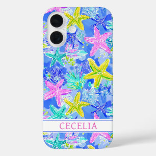 Coque Pour iPhone 16 Étoile de mer monogramme aquarelle