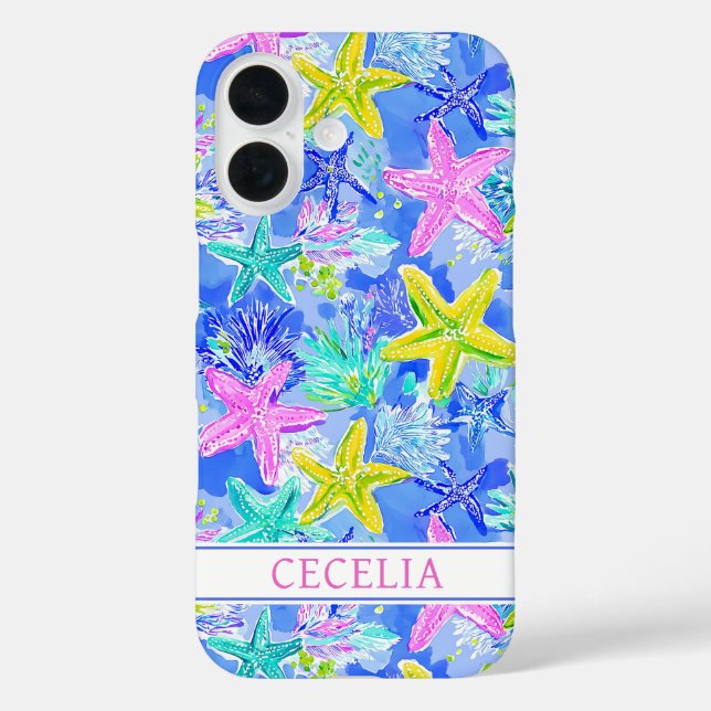 Coques Case-Mate iPhone Étoile de mer monogramme aquarelle (Verso)