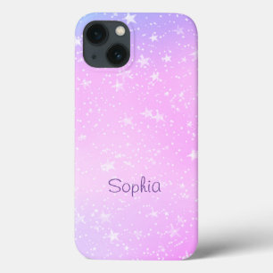 Case-Mate iPhone Case Étoiles blanches, Ombre violet et rose, Nom pourpr