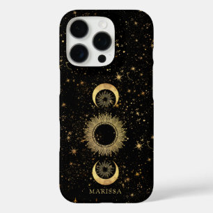 Coque iPhone 16 Pro Étoiles célestes en or noir de la lune Soleil Pers