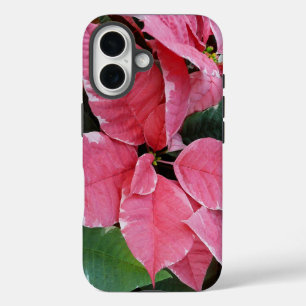 Coque Pour iPhone 16 Étoiles d'Argent Marbre Poinsettias Roses Fleurs d