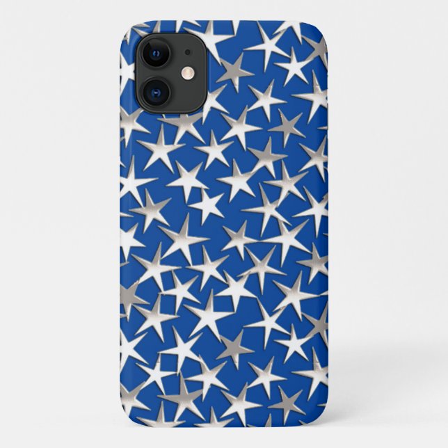 Coques Case-Mate iPhone Étoiles d'argent sur bleu cobalt (Dos)