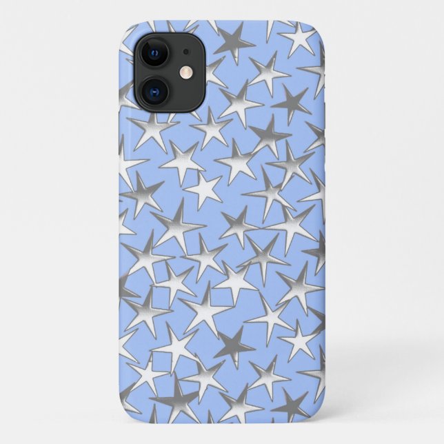 Coques Case-Mate iPhone étoiles d'argent, sur bleu pâle (Dos)