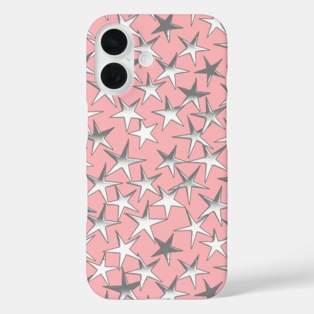 Coques Case-Mate iPhone Étoiles d'argent, sur rose coquille (Verso)