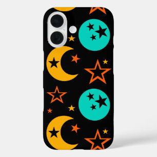 Coque Pour iPhone 16 Étoiles de croissant et de Pleine lune minuit