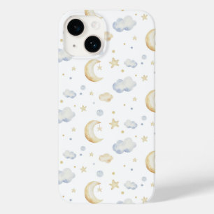 Coque Case-Mate iPhone Etoiles de lune d'aquarelle et Motif de nuage