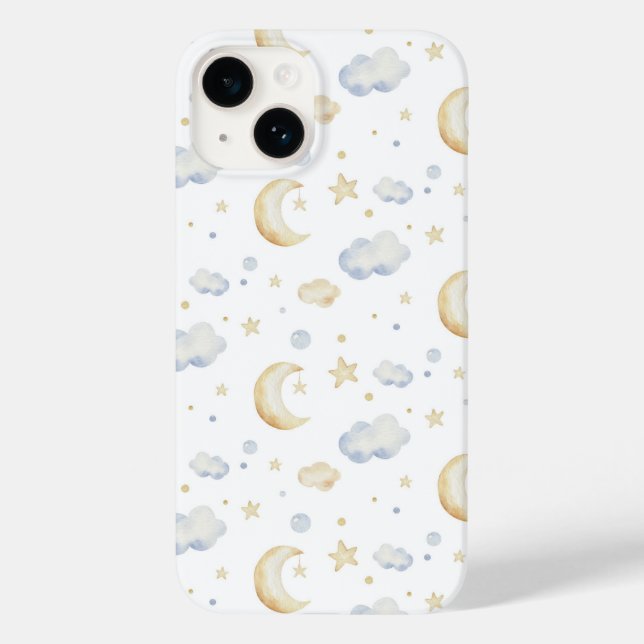 Coques Case-Mate iPhone Etoiles de lune d'aquarelle et Motif de nuage (Verso)