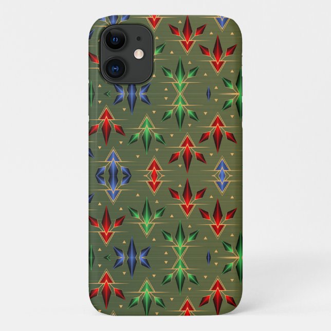Coques Case-Mate iPhone Étoiles de Noël Abstraites Motif Rouge Bleu Vert (Dos)