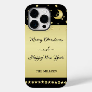 Coque Case-Mate iPhone Etoiles de Noël brillantes or, pattes sur or et no