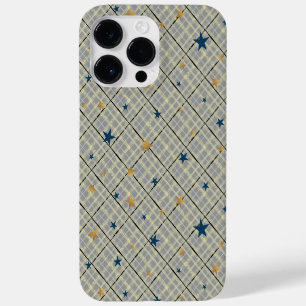 Coque Case-Mate iPhone Étoiles dorées et bleues sur un fond à carreaux gr