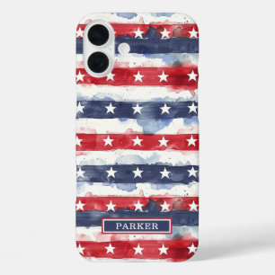 Coque Pour iPhone 16 Plus Étoiles et Bandes Monogrammées