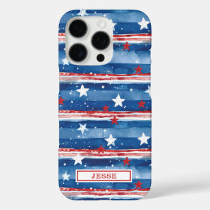 Coque iPhone 16 Pro Étoiles et bandes patriotiques monogrammées