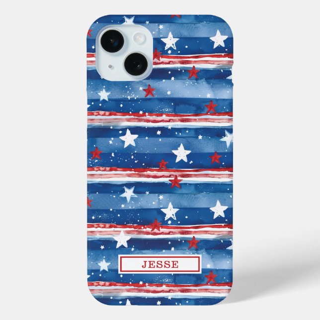 Coques Case-Mate iPhone Étoiles et bandes patriotiques monogrammées (Verso)