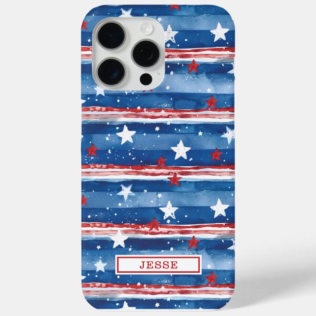 Coques Case-Mate iPhone Étoiles et bandes patriotiques monogrammées (Verso)